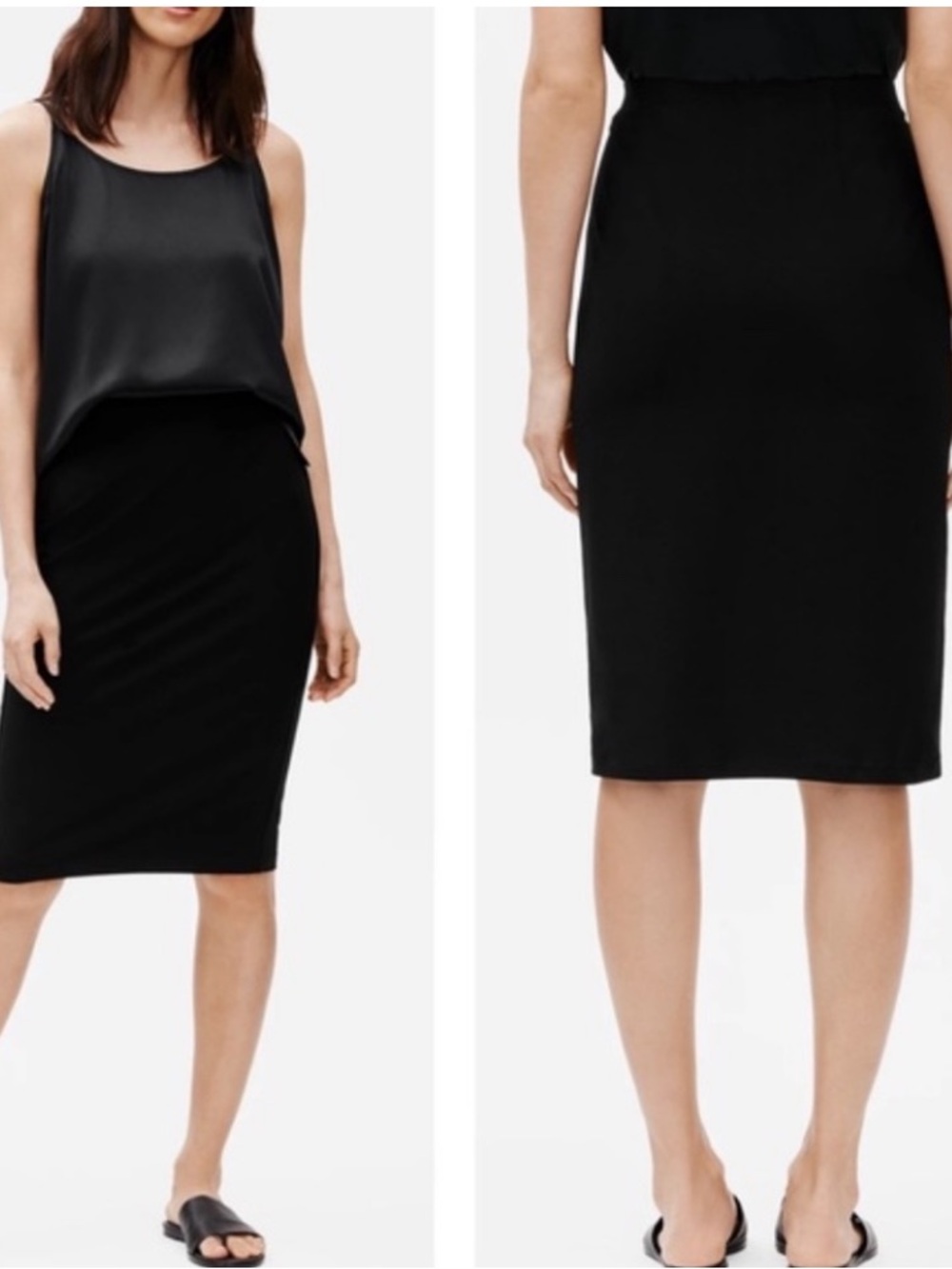 Eileen Fisher,NWT Black, Washable Wool,Ribbed, Pencil Skirt,Size Petite Large,
